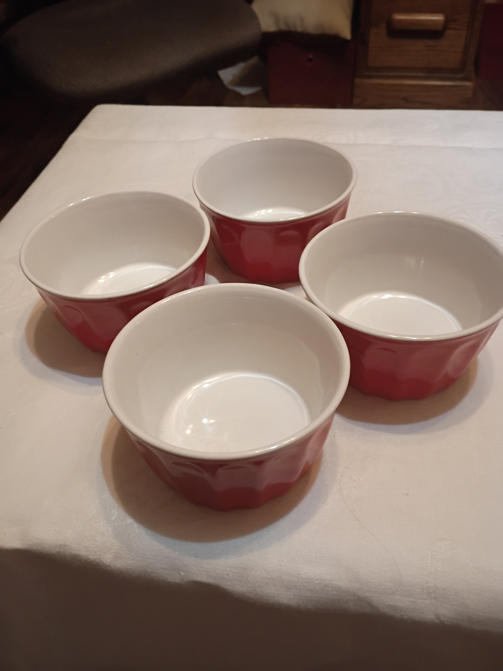 Red Ceramic Ramekins - Set of 4, Glossy White Interior
